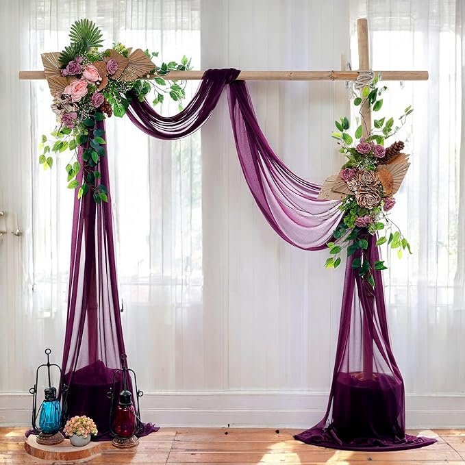 MDS Halloween Chiffon Draping Fabric - 2 Panel, 30" Wide x 100ft Long - Sheer Spooky Arbor & Canopy Drapery for Haunted House Backdrops, Party Ceilings, DIY Costumes & Themed Events - Eggplant (Pack of 2)