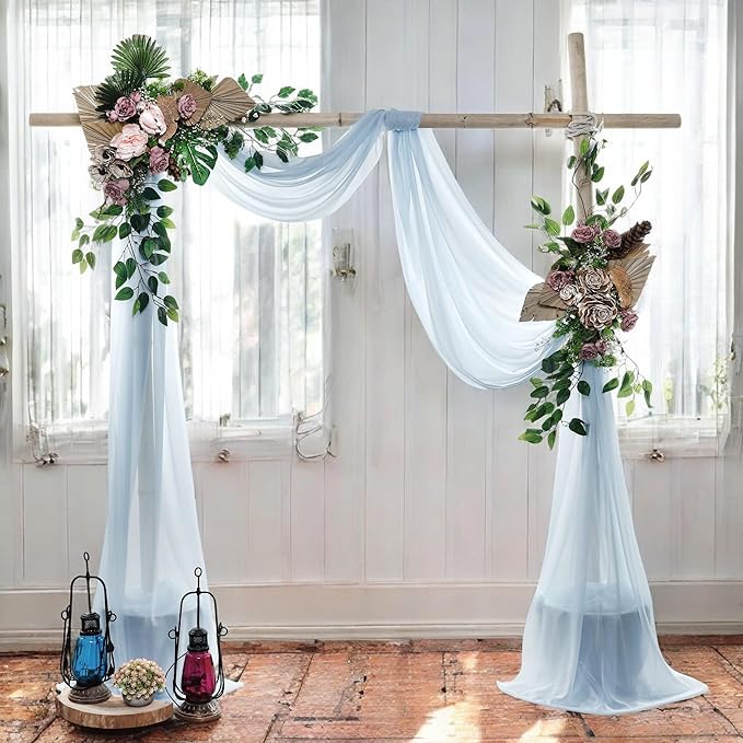 MDS Halloween Chiffon Draping Fabric - 2 Panel, 30" Wide x 40ft Long - Sheer Spooky Arbor & Canopy Drapery for Haunted House Backdrops, Party Ceilings, DIY Costumes & Themed Events - Baby Blue (Pack of 2)