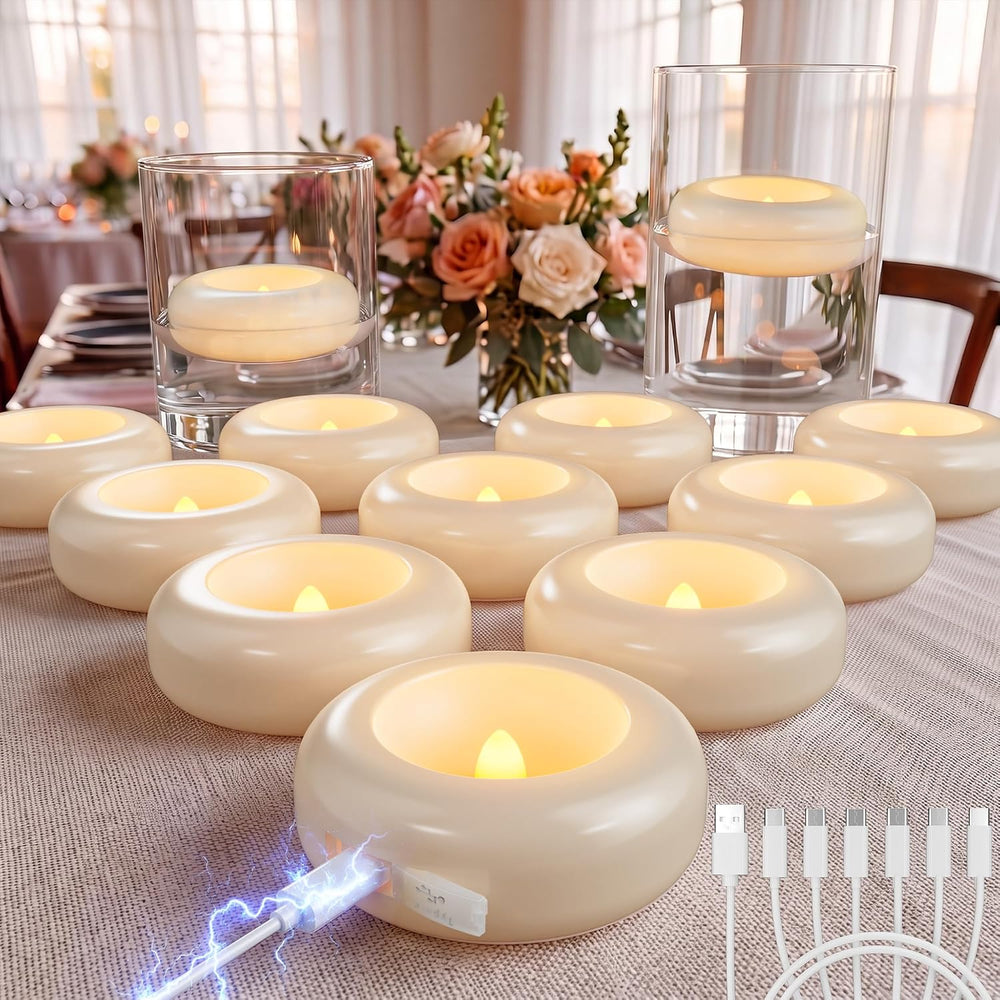 Rechargeable Flameless Floating Candles, Waterproof Tea lights, 12 Pack