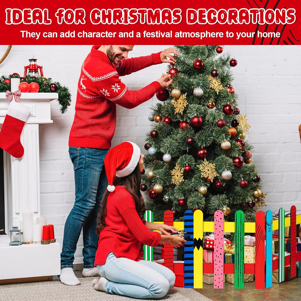 12 inch yellow cartoon wooden christmas tree fence, side view