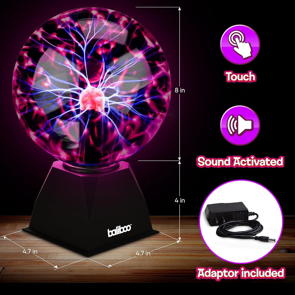 BALIBOO 8" Plasma Ball Light – 12V Power Adapter Plug Plasma Globe Lamp