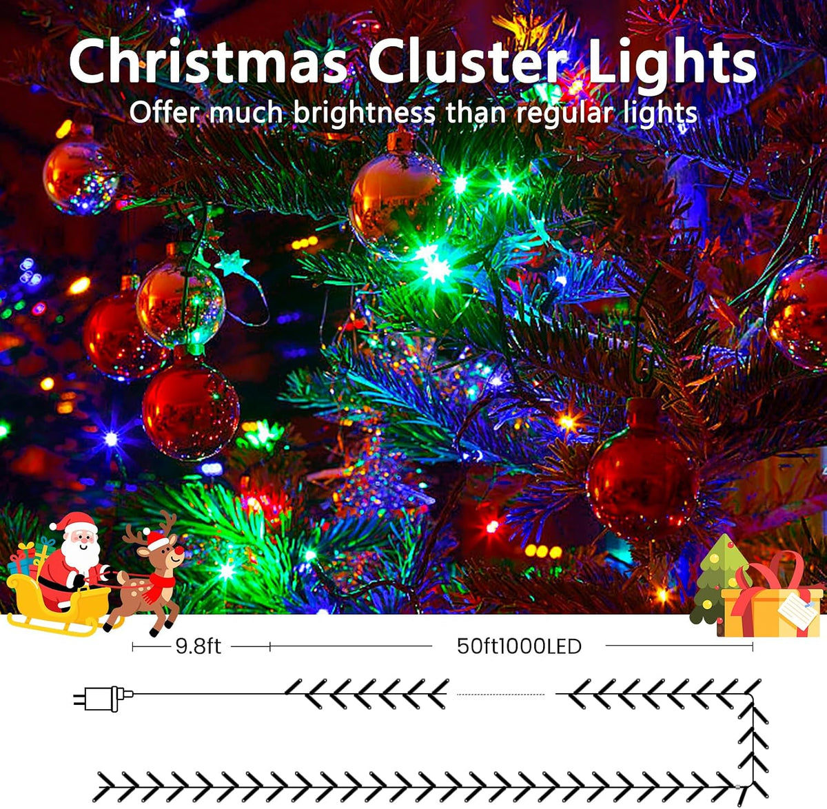 bhclight 50ft 1000led cluster christmas lights with remote, view 9