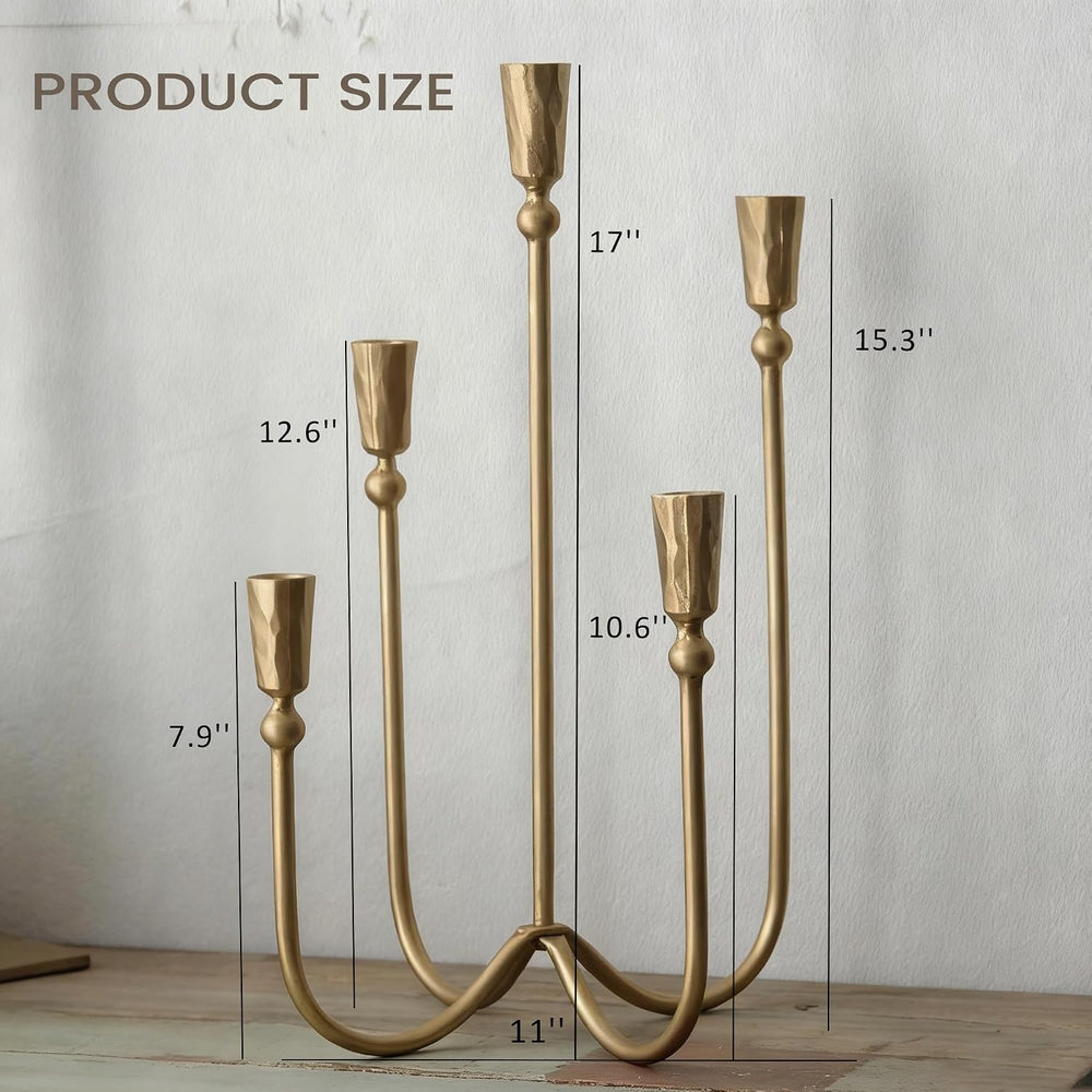 Large Iron Candelabra Centerpieces for Tables, 5 Arm Taper Candle Holders