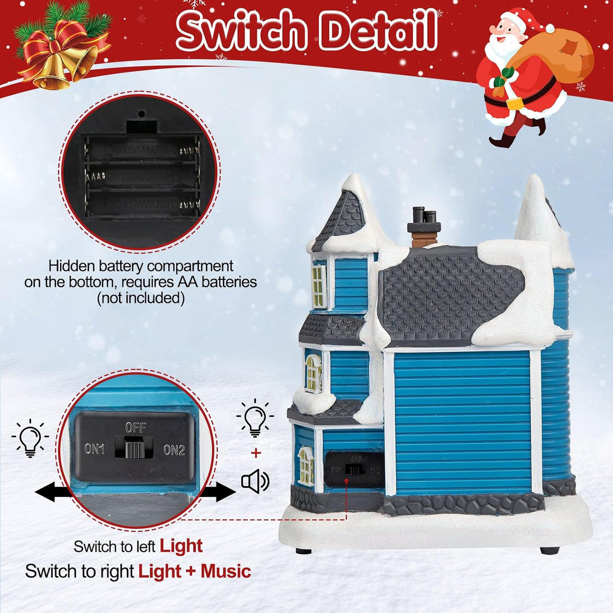 7.4" LED Lighted Christmas Collectible Building with Light & Music Modes