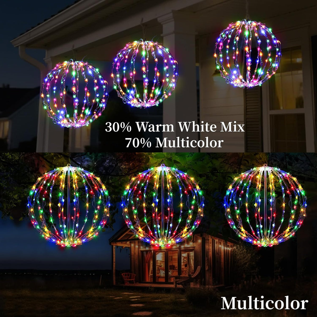 christmas light balls, 16 inch foldable sphere decor, side view