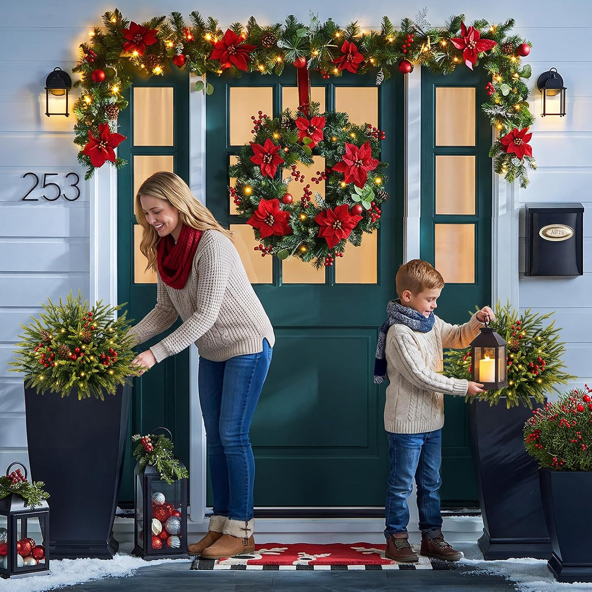 2 Pack 25.5 Inch Outdoor Lighted Christmas Trees, Yard Holiday Decor
