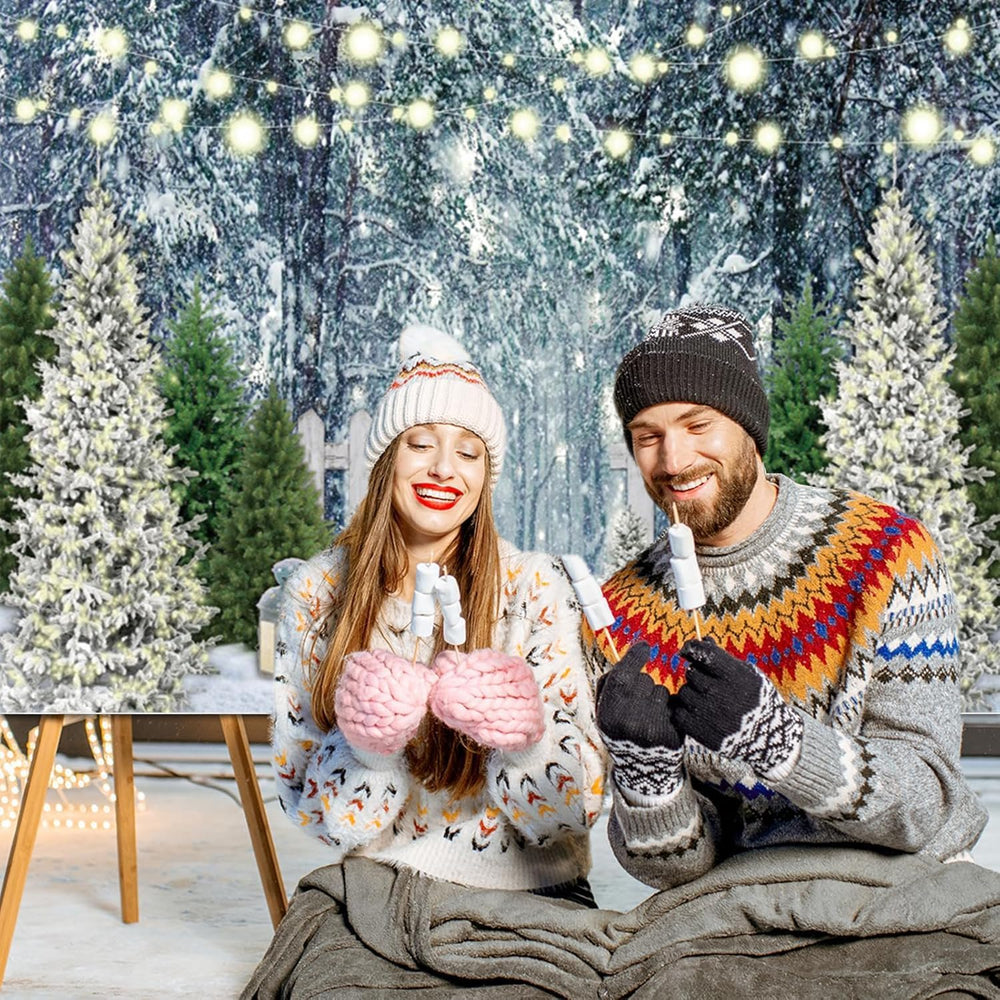 Winter Scene Backdrop 10x8ft Christmas Forest Snowfield Background for Photog...