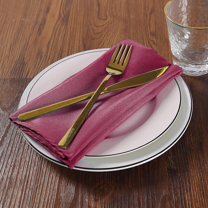 Cloth Napkins 20x20 inch Washable Polyester Dinner Napkins Soft Table Napkins for Wedding Party Dining Banquet(Burgundy,50PCS)