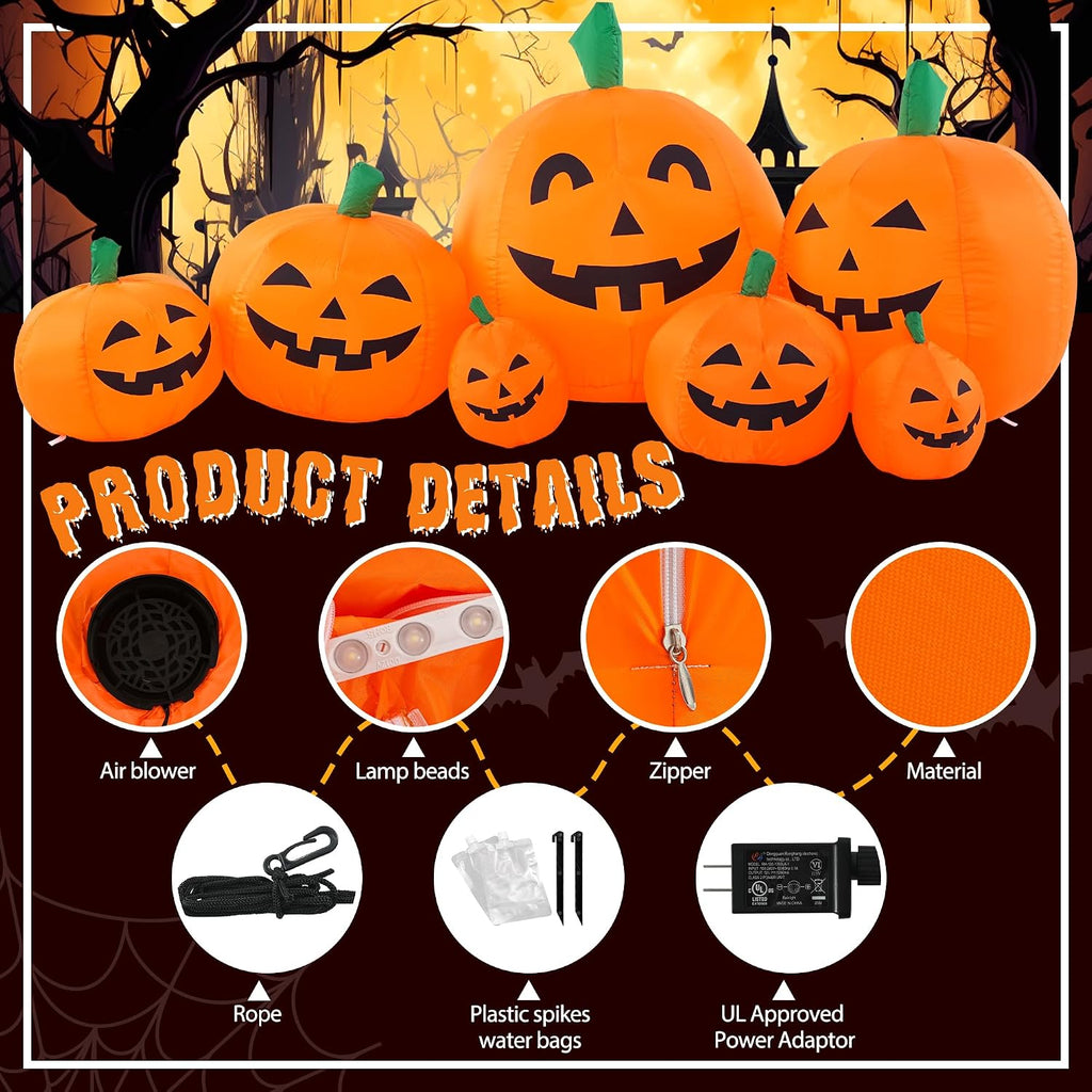gigalumi 7.5ft halloween inflatable outdoor decoration pumpkin(cold white), side view