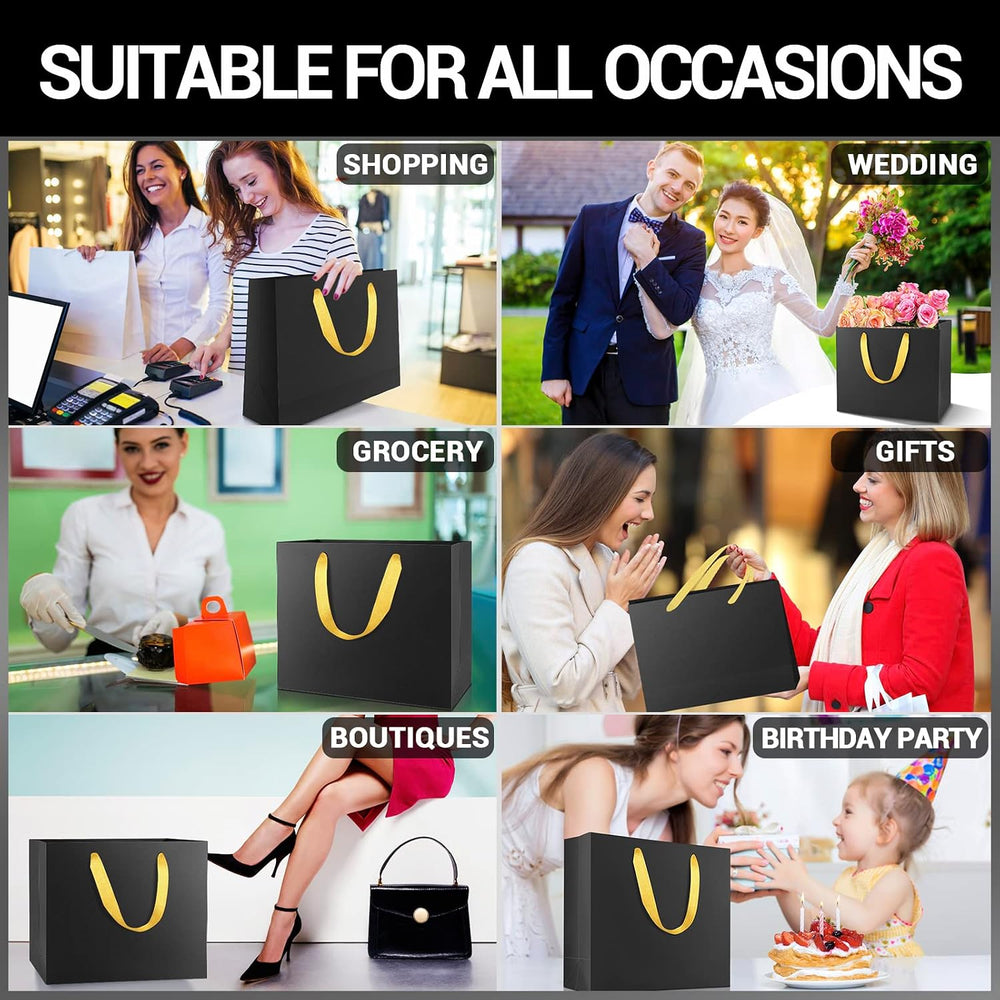 EUSOAR Large Black Golden Handles Shopping Bags, 25 Pack 12.5x4.5x11 inches G...