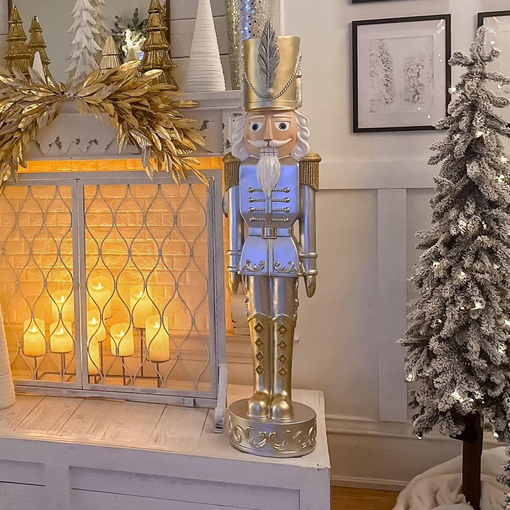 haute decor christmas nutcracker - gold and silver, side view