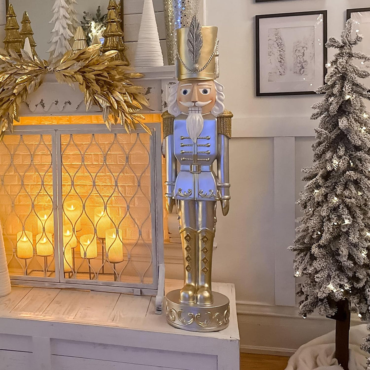 haute decor christmas nutcracker - gold and silver, side view