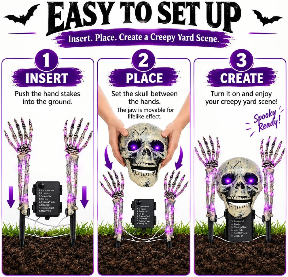 FLYSNK Lighted Halloween Skeleton Groundbreaker Decorations Outdoor, Spooky S...