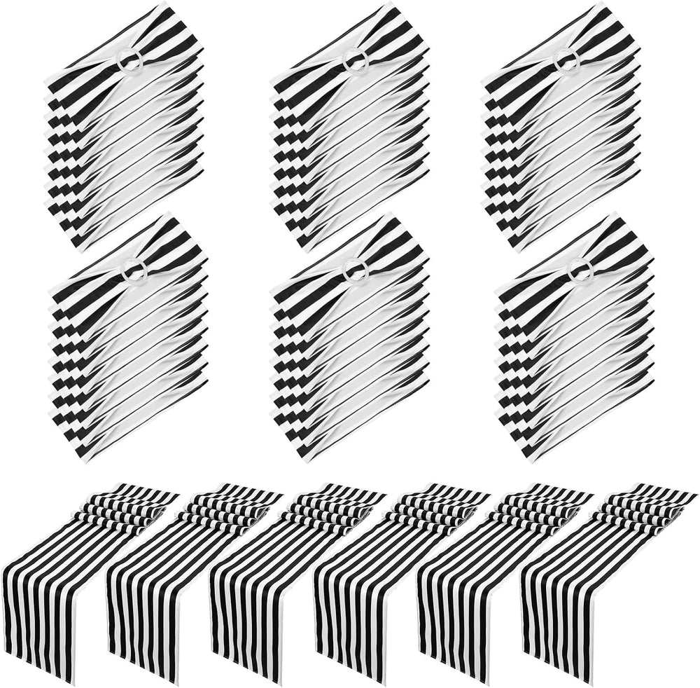 Newwiee 54 Pcs Chair Sash and Table Runner Black and White Striped