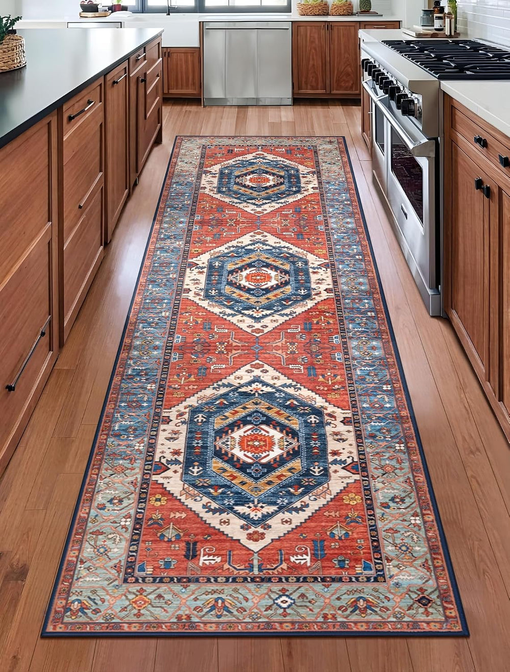 SERISSA 2'6"x10' Washable Non Slip Boho Runner Rug for Hallway，Rust