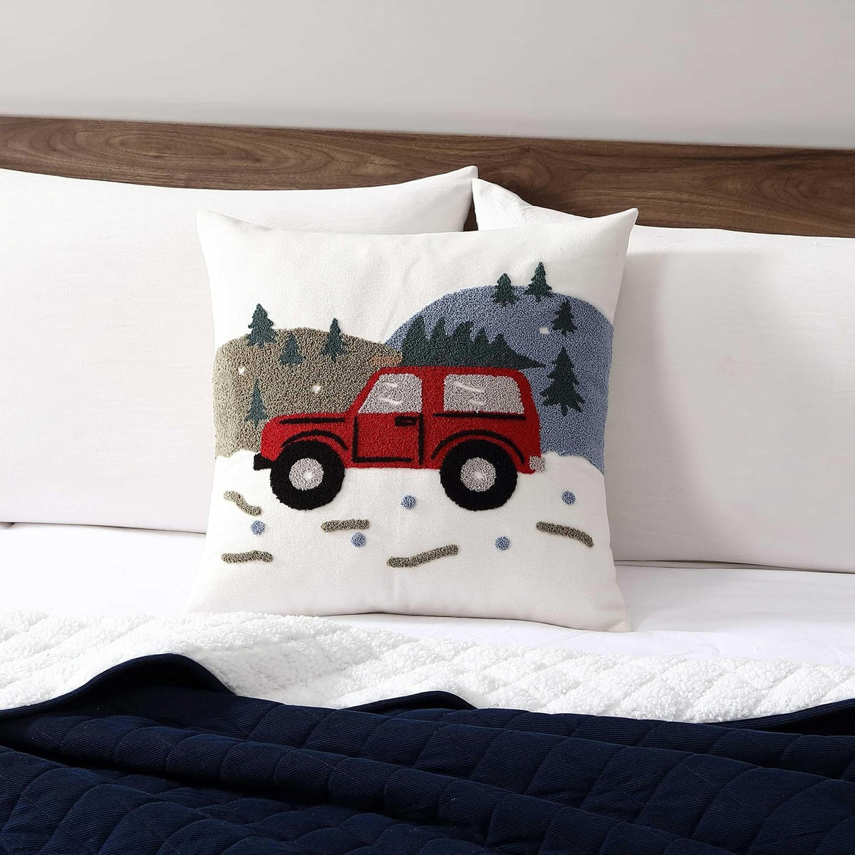 Eddie Bauer - Throw Pillow, Soft Decorative Pillow for Bed or Couch, Christmas Decorations, 20 x 20, Holiday Truck Tree