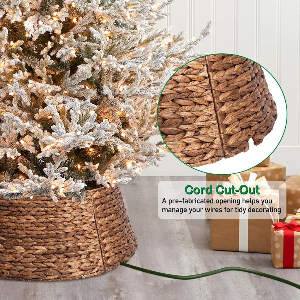 6-Piece Rattan Christmas Tree Collar - 33" Rustic Farmhouse Tree Skirt- Xmas Tree Base Cover for Christmas Decoration- Woven Holiday Tree Ring Accessory for Home, Living Room (Brown, 33 in)