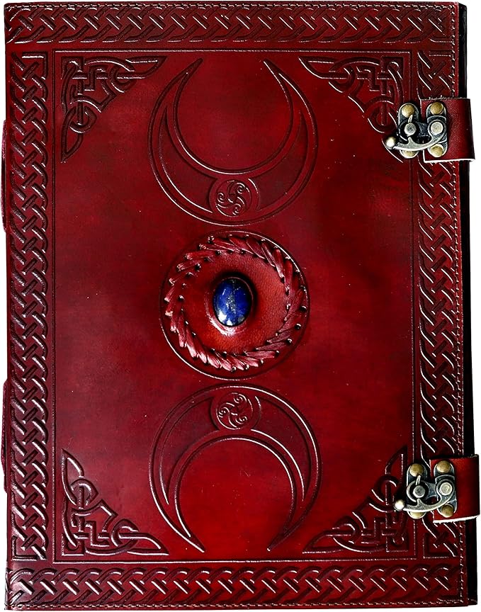 cuero 3 Moon Blue Lapiz Embossed Vintage Leather Journal | 240 Pages of Antique Handmade Deckle Edge Vintage Paper, Leather Sketchbook, Drawing Journal, Great Gift (9 inch 12 inch, brown)