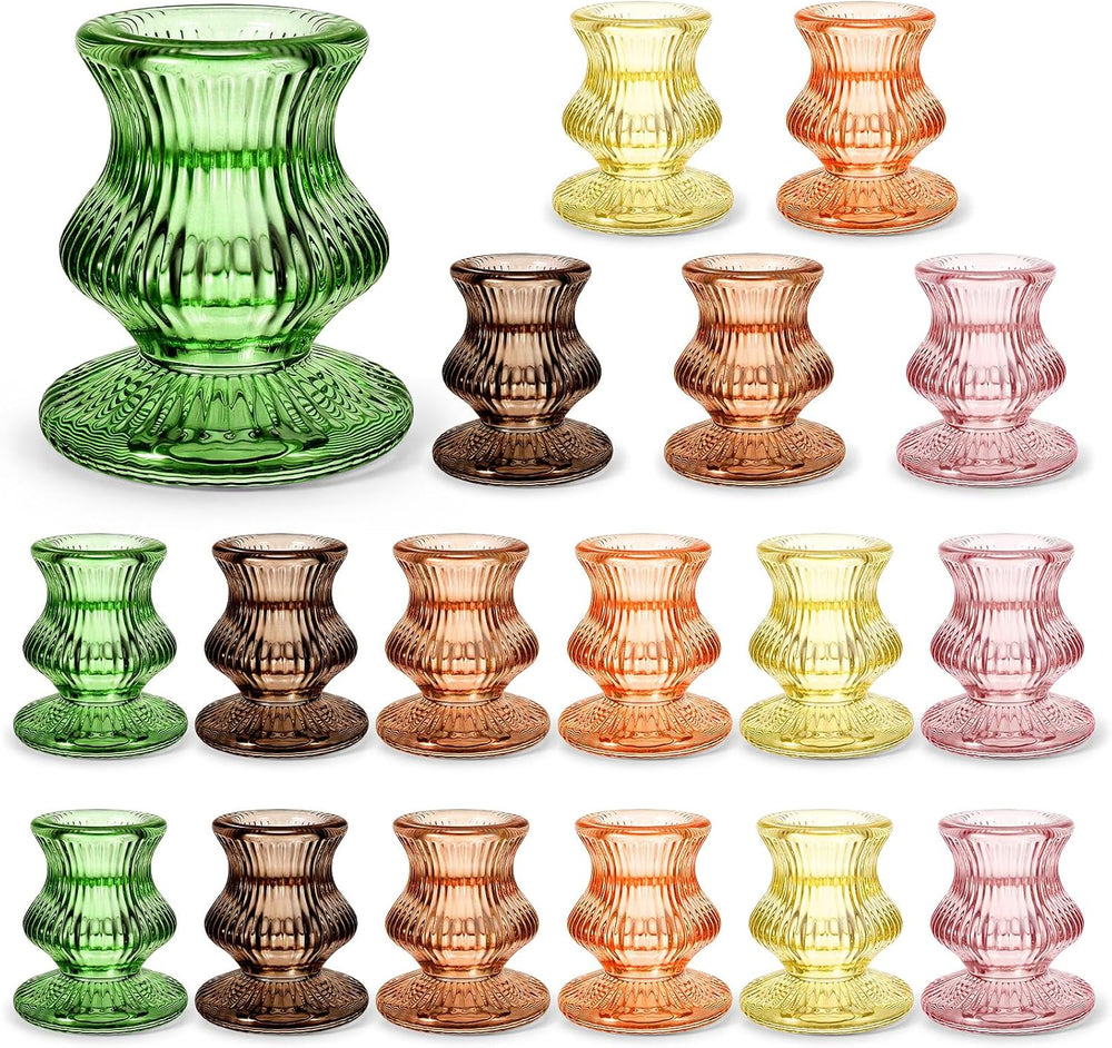 Glass Candlestick Holders -18 Pack Tapered Candle Holder Decor Bulk