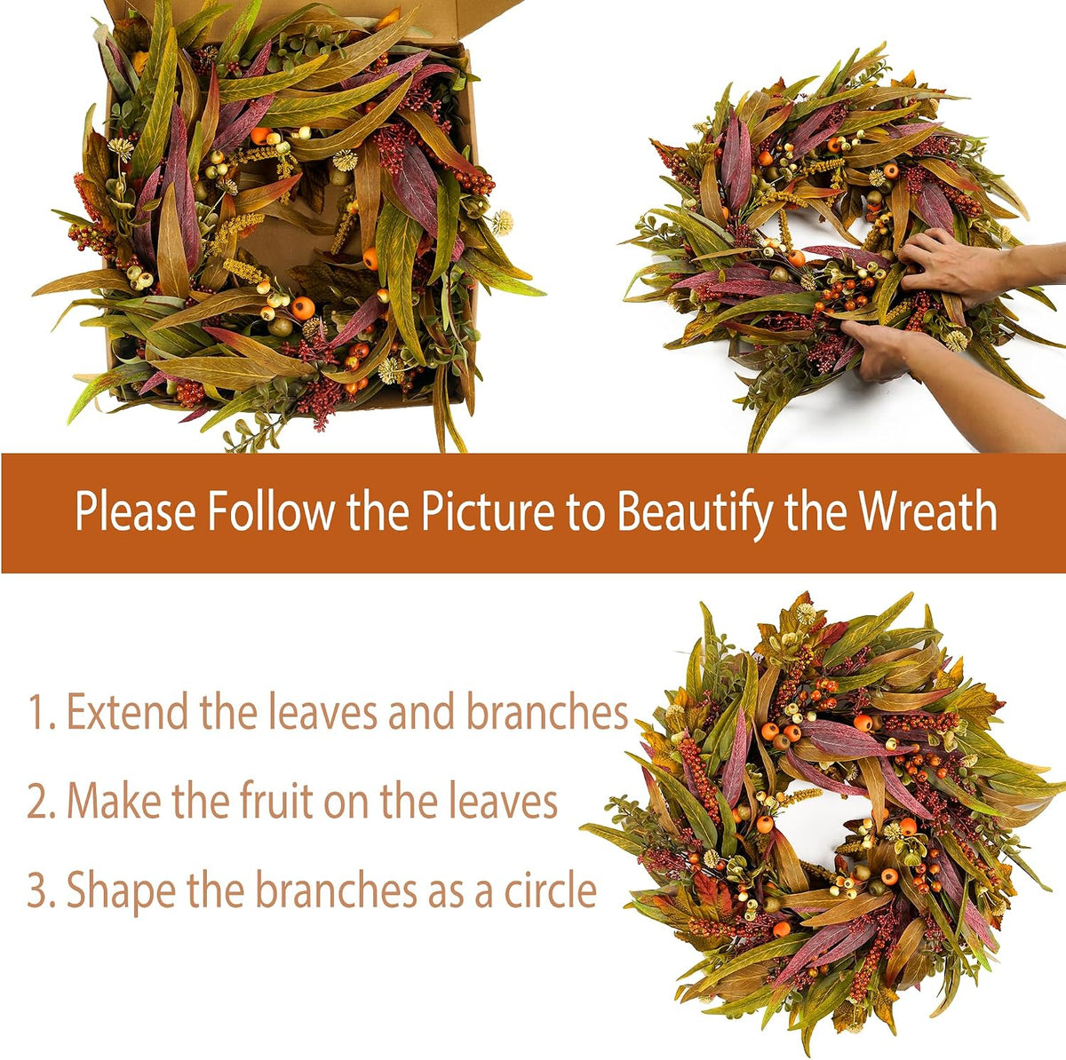 olive wreath for front door 22 inch, greenery showing dimensions