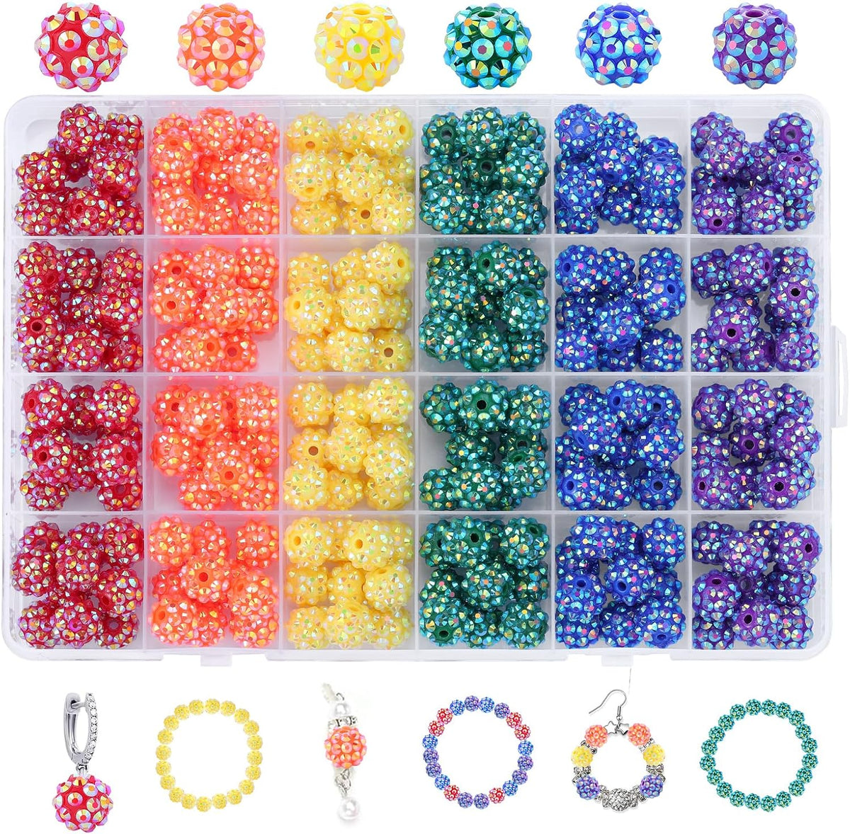 Novani 240pcs 10mm Rainbow Rhinestone Beads for Jewelry Making