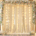 10x10ft Champagne Backdrop Curtain with Lights for Wedding Parties, Chiffon Curtains Backdrop with Lights for Baby Shower Bridal Shower Birthday Party Ceremony Reception