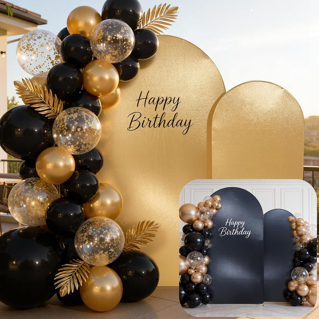 Reversible Gold Black Glitter Arch Backdrop Cover 2 Set 6/7.2FT, Double-Sided Sequin Shimmer Chiara Cover with Zipper, No Shed Stretchy Spandex Fit for Wedding Birthday Graduation Party Decor
