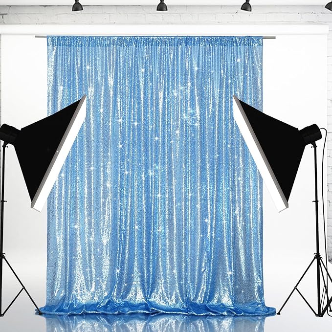 Eternal Beauty Baby Blue Sequin Backdrop, 8x10 Ft Glitter Background Curtains for Shimmer Photography Party Wedding Birthday Back Drop Decor