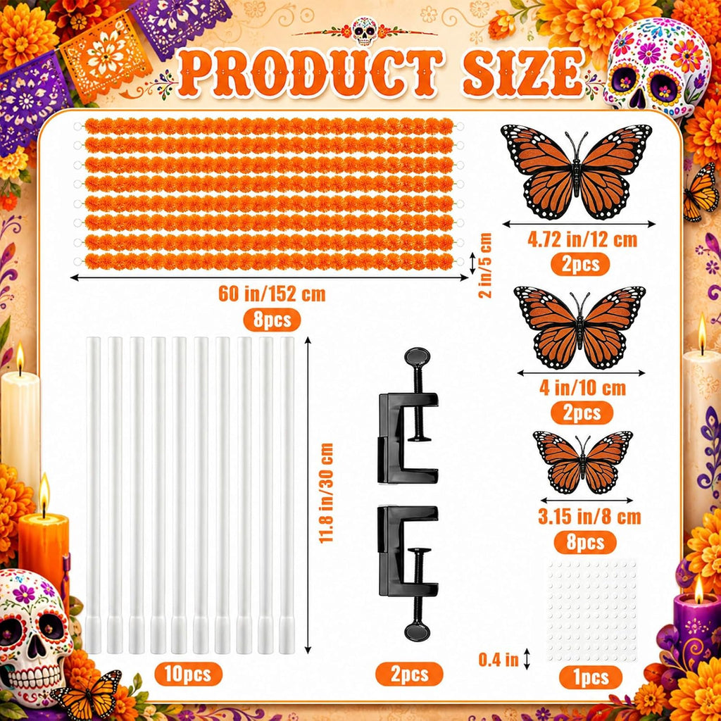 Marigold Table Arch Kit for Day of the Dead Decor with Adjustable PVC Arch