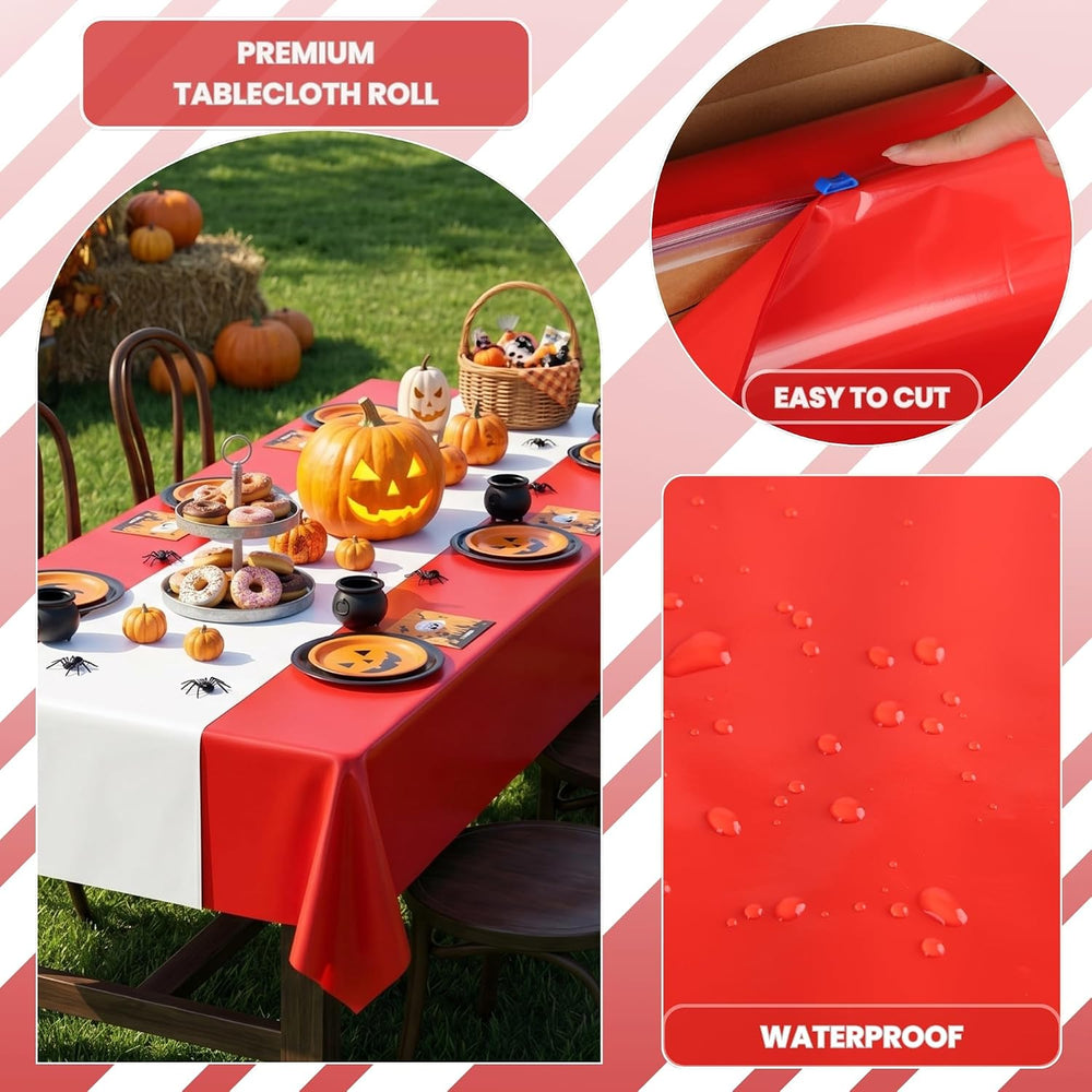 4 Rolls 100FT x 54IN Circus Plastic Tablecloth Roll with Slide Cutter Box