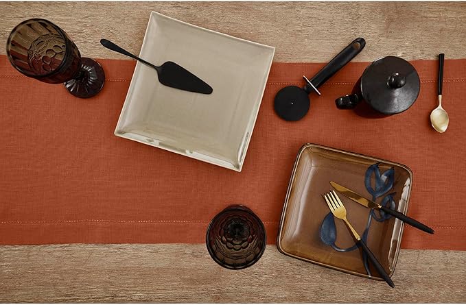 Solino Home Linen Cinnamon Table Runner 72 Inches Long - 100% Pure Linen Hemstitch Table Runner 14 x 72 Inch for Dresser, Dining, Fall, Autumn, Halloween, Thanksgiving - Classic Hemstitch