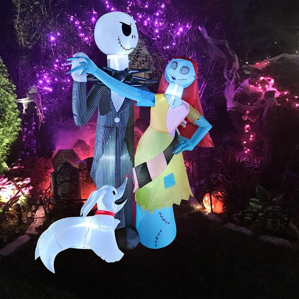 6FT Halloween Outdoor inflatables Decorations,Blow Up Skeleton and Dog Decorations with LED Lights, Halloween Party Decoration for Yard Garden Lawn