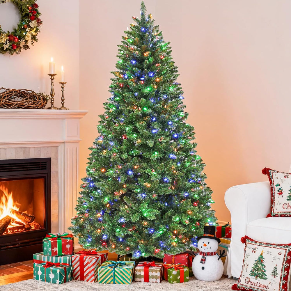 Hykolity 7.5ft Artificial Prelit Christmas Tree with 450 Multicolor LEDs