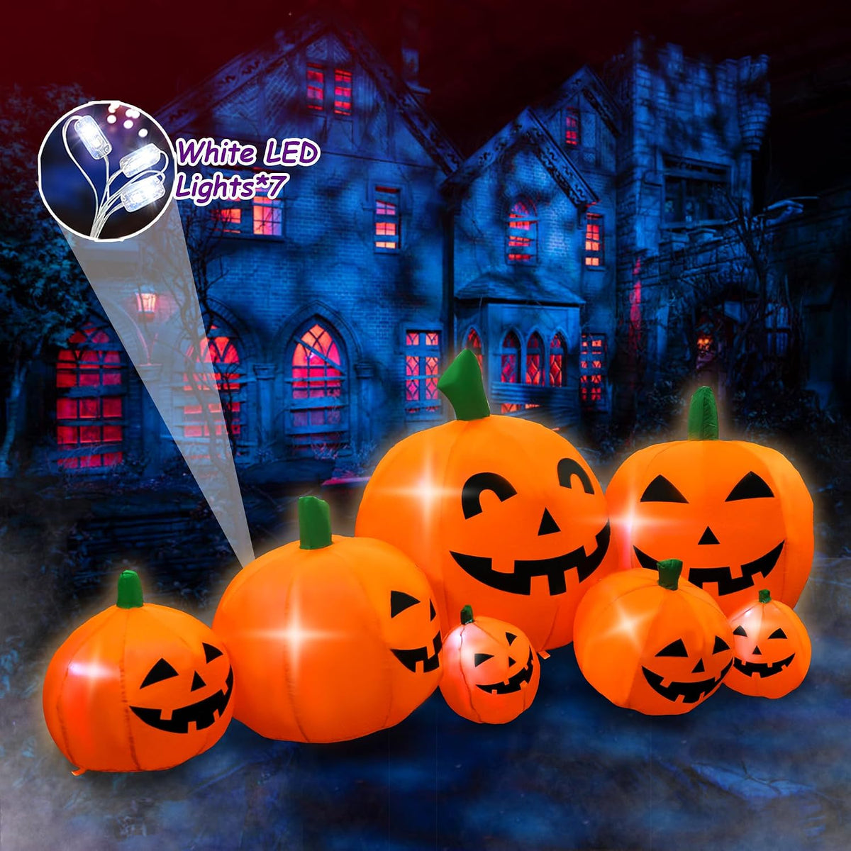 seasonblow 7ft halloween inflatable pumpkin patch family outdoor, close-up detail
