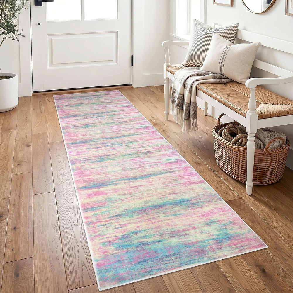 KOZYFLY Modern Kitchen Runner Rug 2x6 Washable Rug Runner Multi-Pink