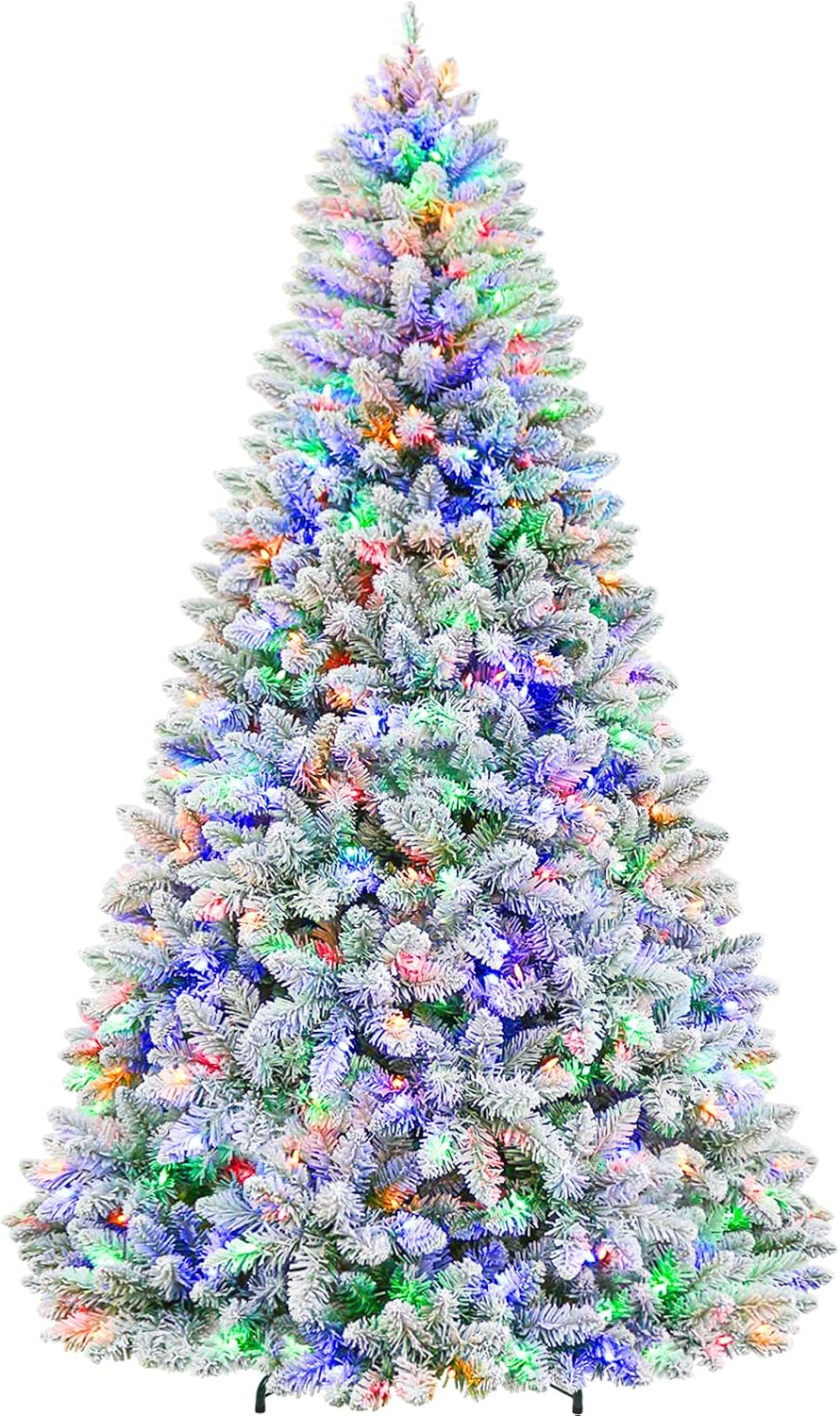 Hykolity 7.5 ft Prelit Christmas Tree with 1,446 Snow Flocked Branches