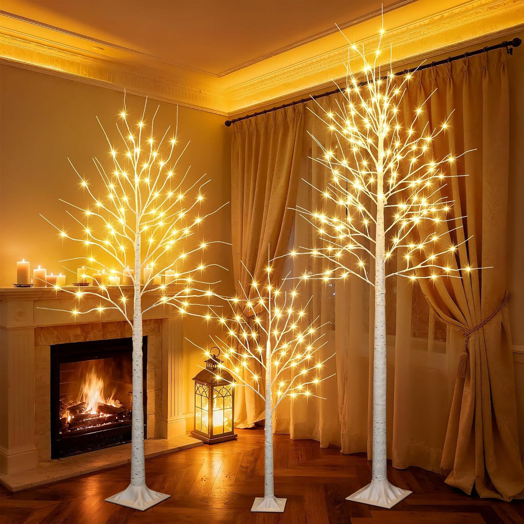 iBaycon 4FT 6 FT and 8FT Christmas Birch Trees, Artificial Tree Xmas Lights