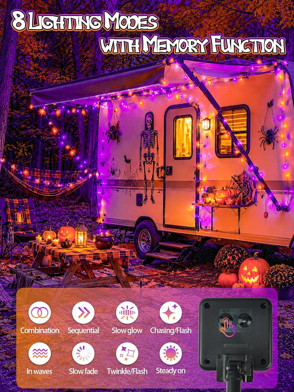 solar halloween lights outdoor, 188ft 600 led solar, close-up detail