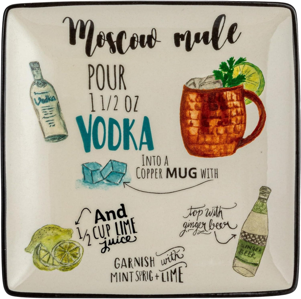 Creative Co-Op Stoneware Plate Set with Cocktail Recipes Design Styles, Multi...