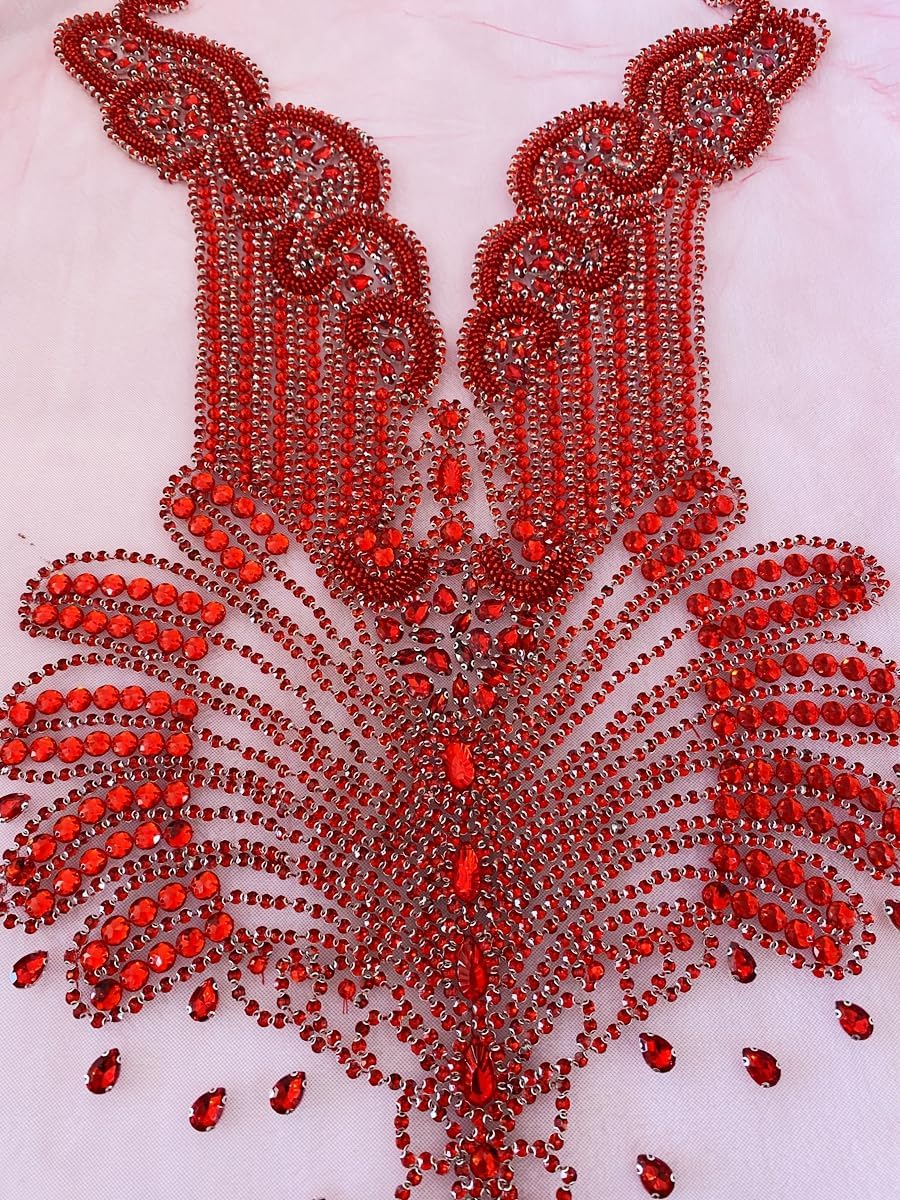 Handmade Glass Rhinestones Applique on net sew on Beads Crystal Patches Trim ...