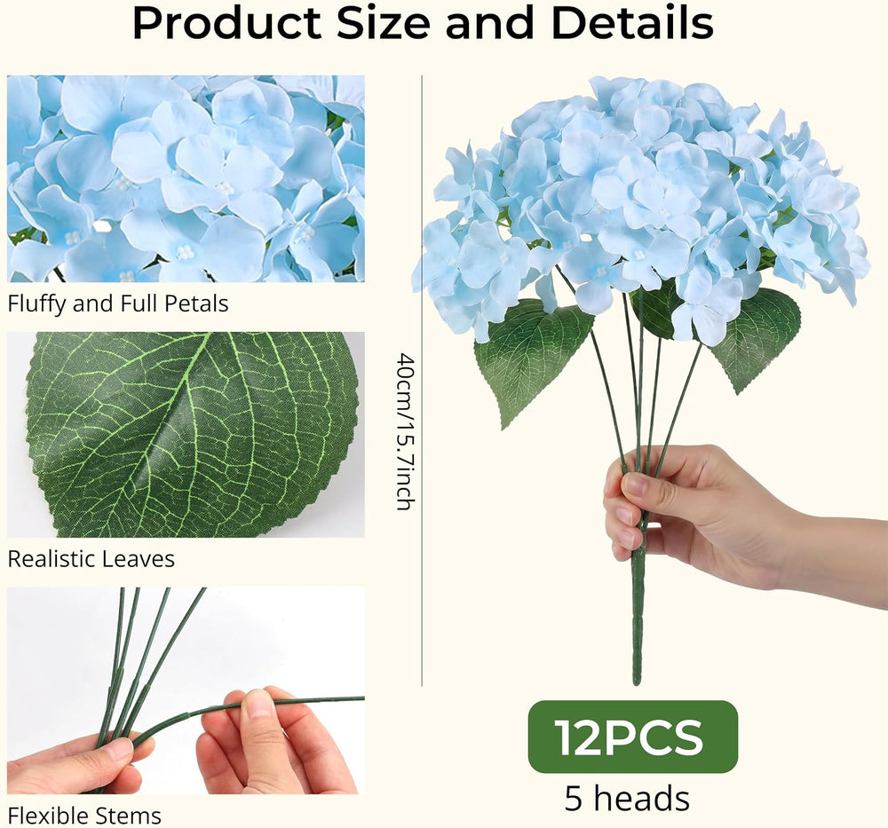 Auihiay 12 Bundles Hydrangea Artificial Flowers for Outdoors and Indoor