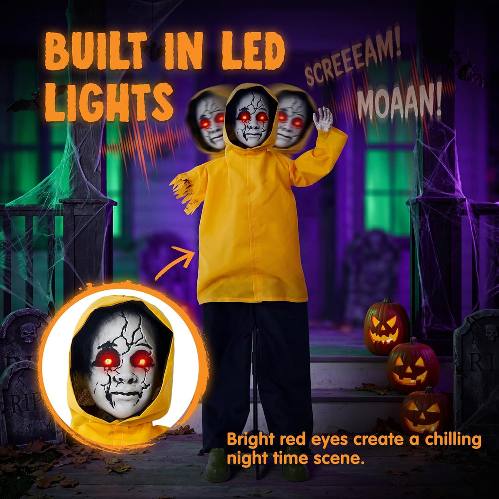 JOYIN Halloween Decorations Outdoor Ghost, Life Size Halloween Animatronics Ghost Decor Sound Activated with Glowing Eyes, Scary Haunted House Props for Garden Yard Lawn