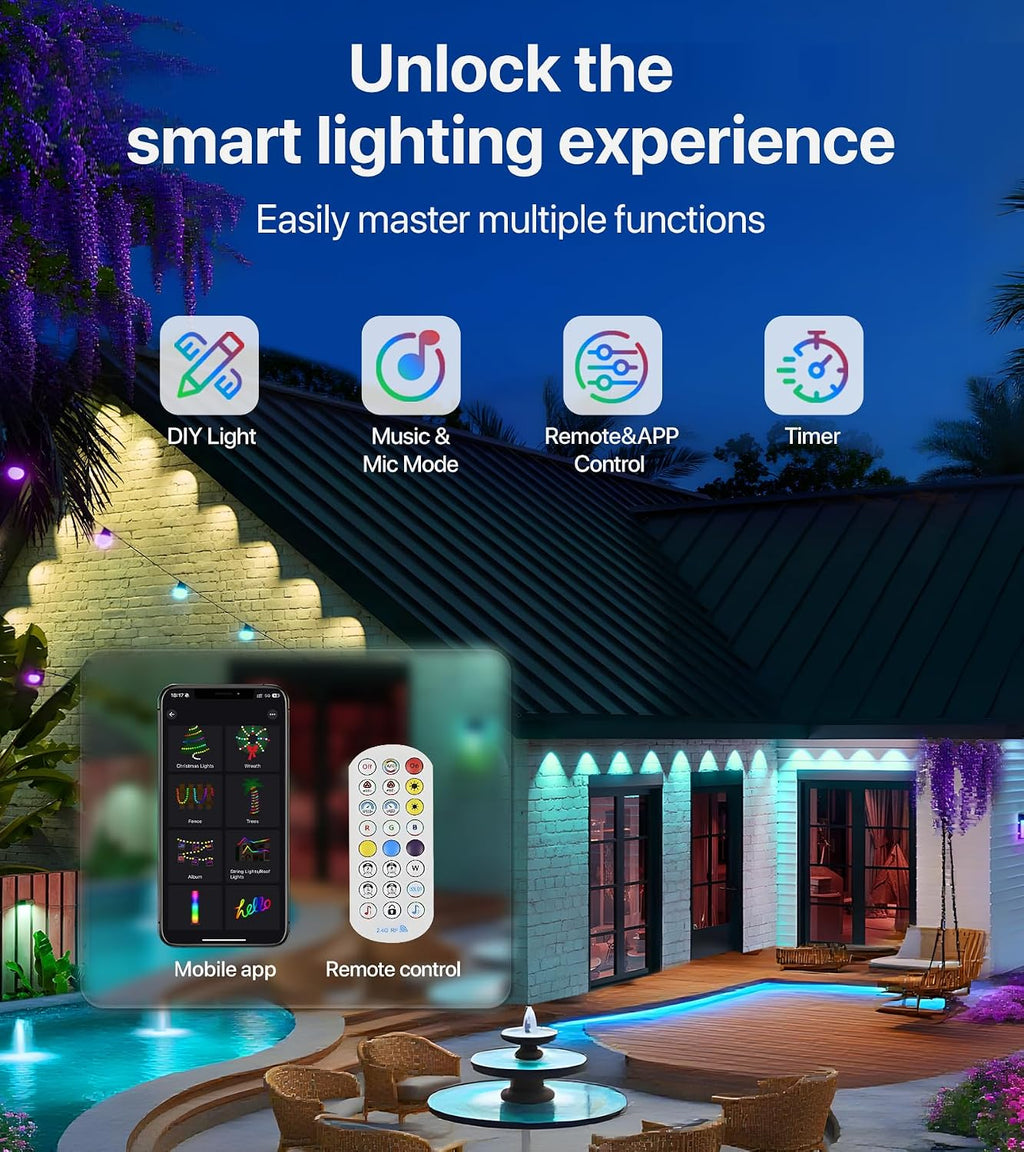 permanent outdoor lights 150ft rgb+ic eave lights with, side view