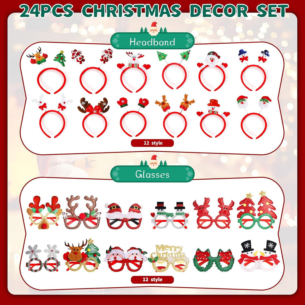 Christmas Glasses Frames and Headbands Decoration Accessories Set