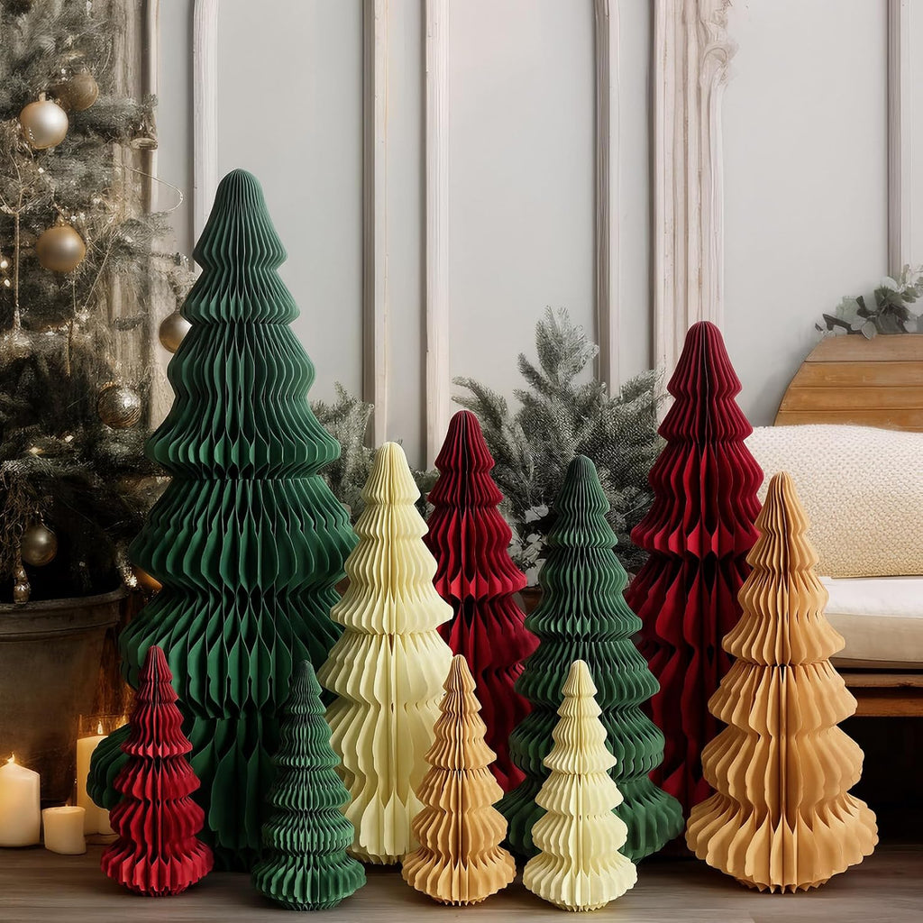 fullhawl 10 pcs honeycomb paper christmas tree, classic on a desk or shelf