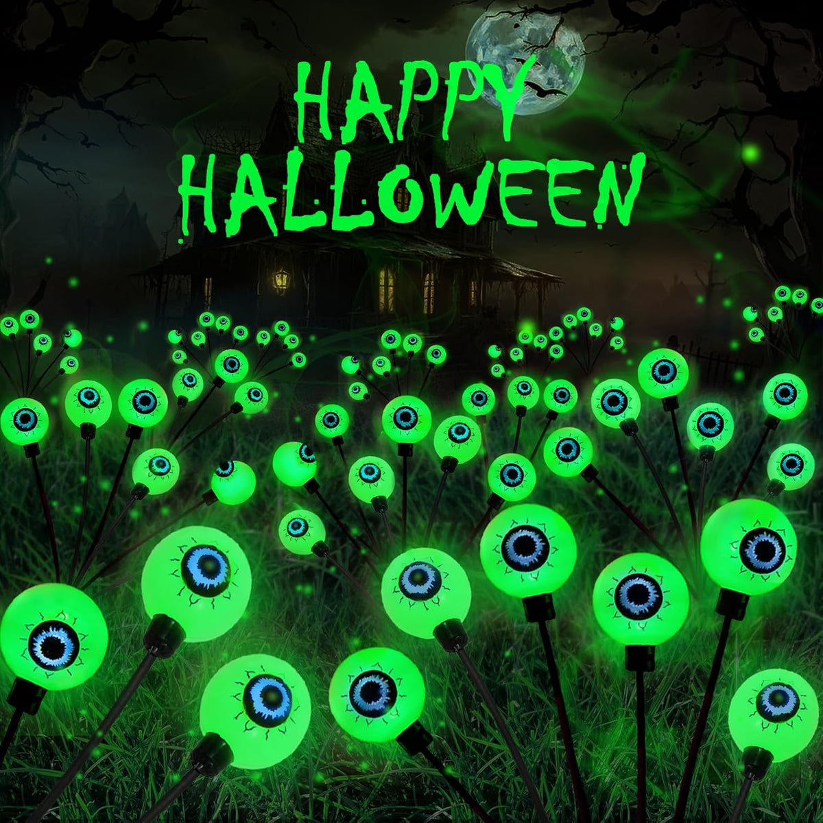 6 Pack Halloween Decorations Outdoor 36 LED Green Solar Eyeball Lights