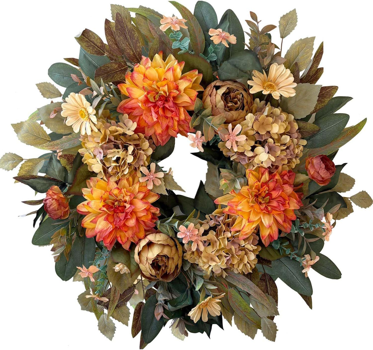 WANNA-CUL 24in Fall Front Door Wreath Dahlia Hydrangea Peony Table Decor