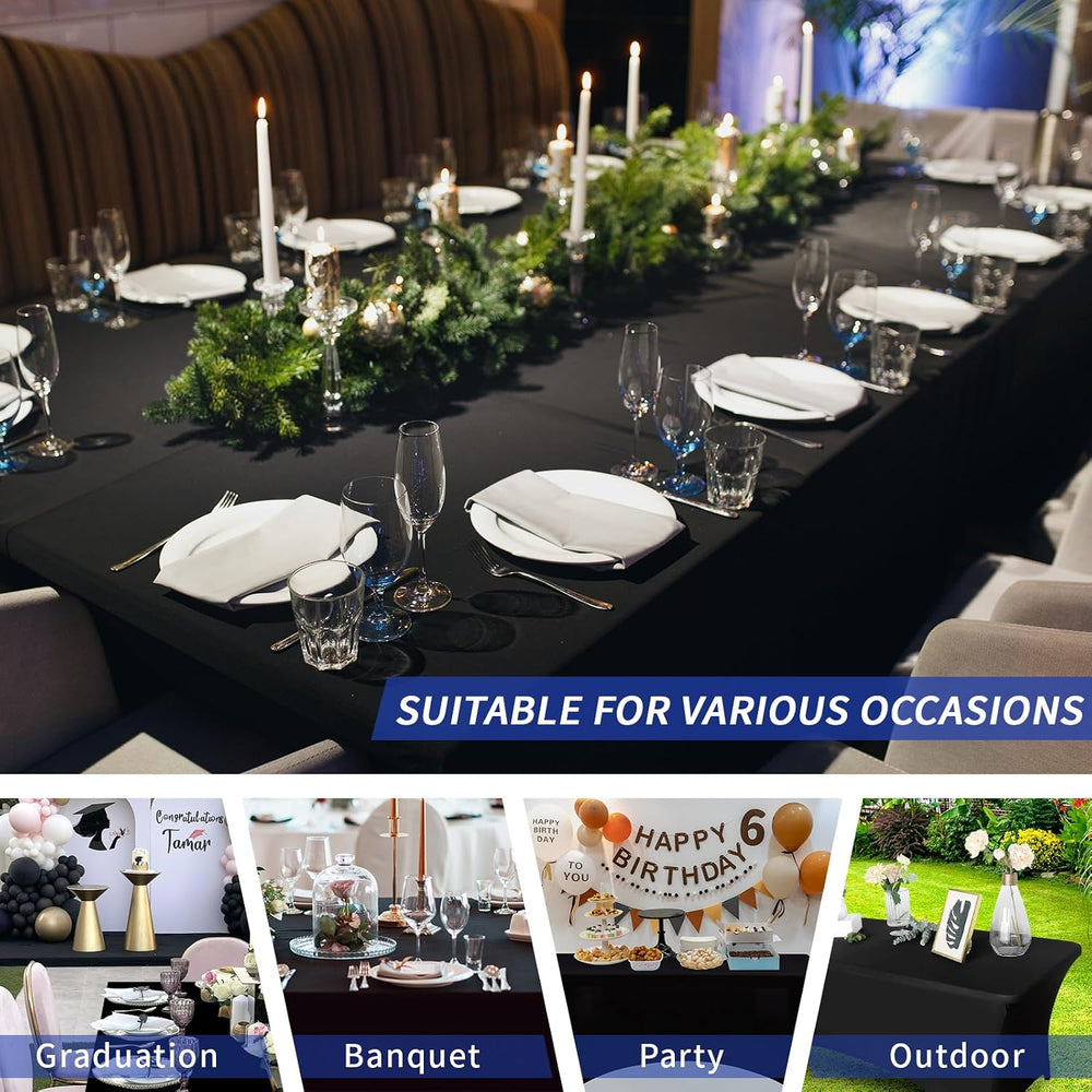 Fixwal 12 Pack 6FT Black Tablecloth Rectangle Spandex Fitted Table Cover