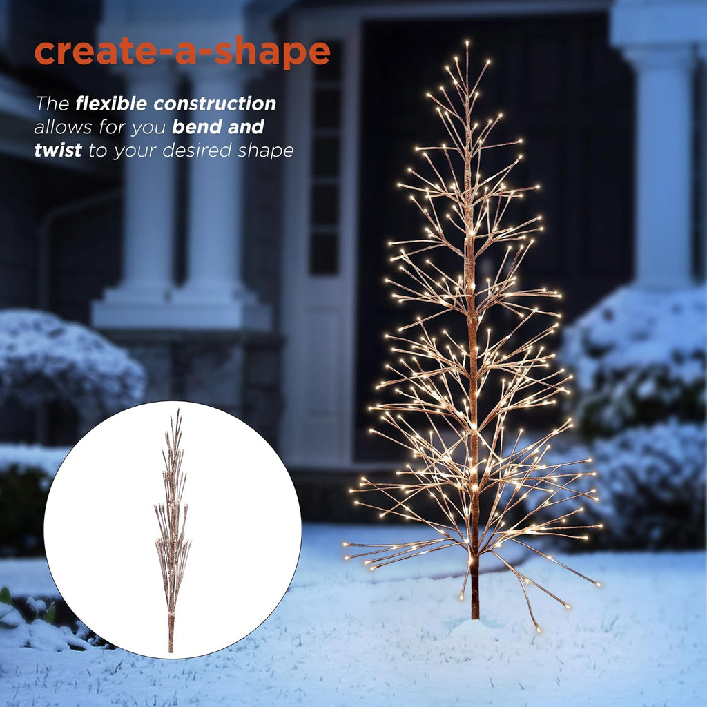 Alpine Corporation 71" Tall Flocked Artificial Brown Christmas Tree with 296 Warm White LED Lights, Indoor/Outdoor Holiday Decoration