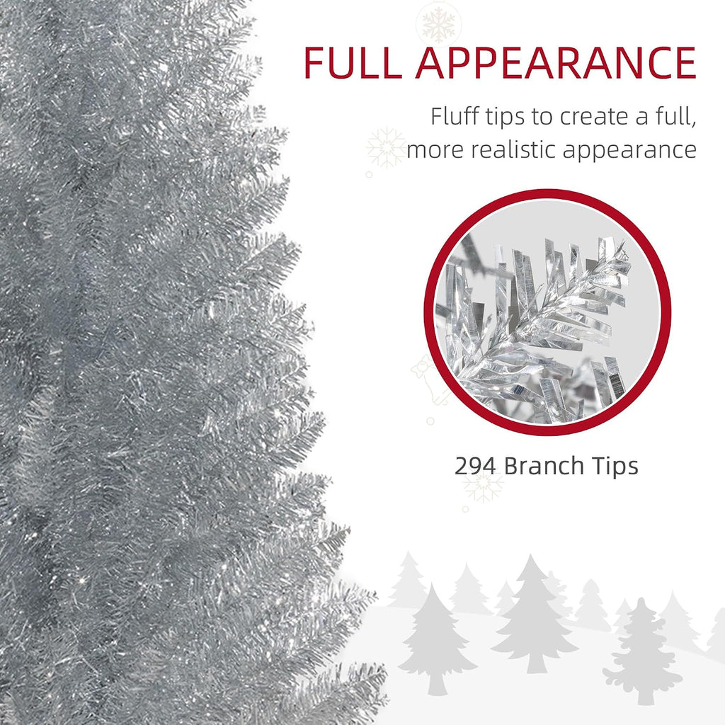 HOMCOM 5' Artificial Pencil Christmas Tree 294 Realistic Branch Tips Silver